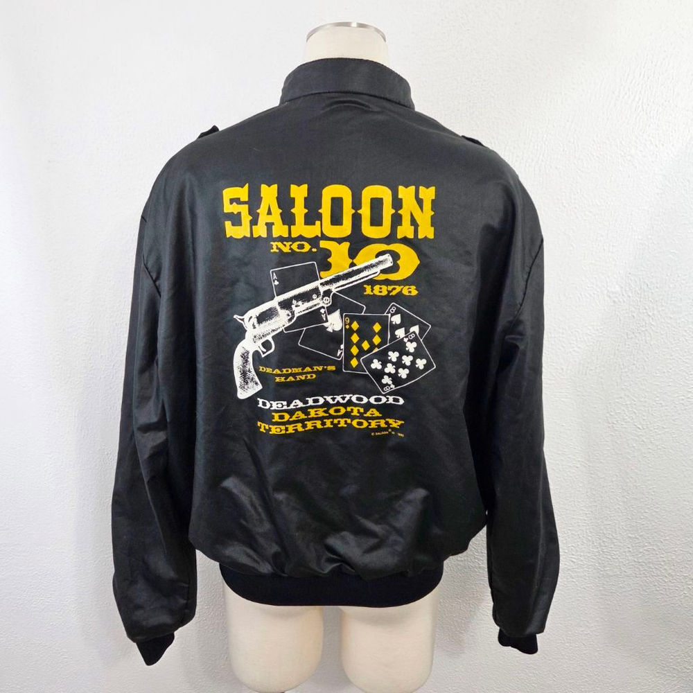 Vintage 80s Deadwood souvenir bomber jacket black western outlaw country large